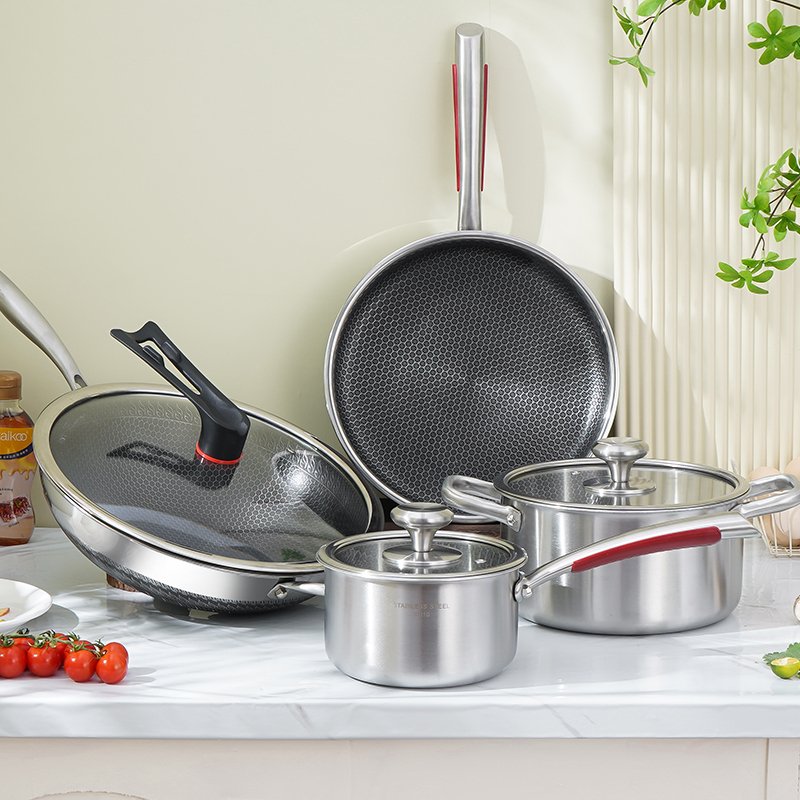 Customized Wok Stainless Steel 316 Non-Stick Frying Pan Cook Set Milk Pan Cooking Pot Set non stick Honeycomb Cookware Sets