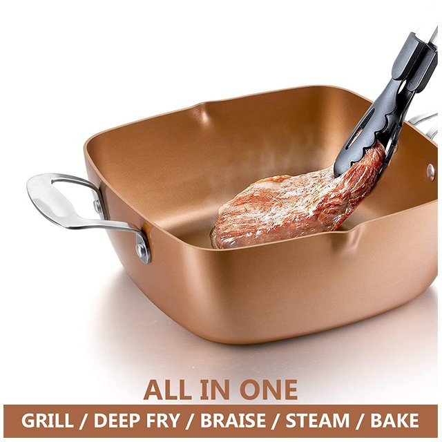 4 pieces nonstick ceramic square Cookware Set in copper color