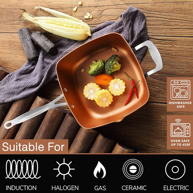 4 pieces nonstick ceramic square Cookware Set in copper color
