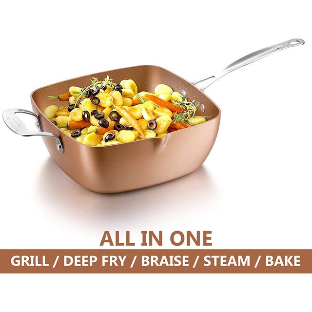 4 pieces nonstick ceramic square Cookware Set in copper color