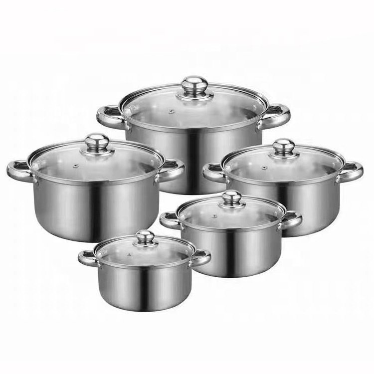 10 pieces cookware sets stainless steel soup pot set stockpot kitchen accessories new products 2024 with lid colorful handle