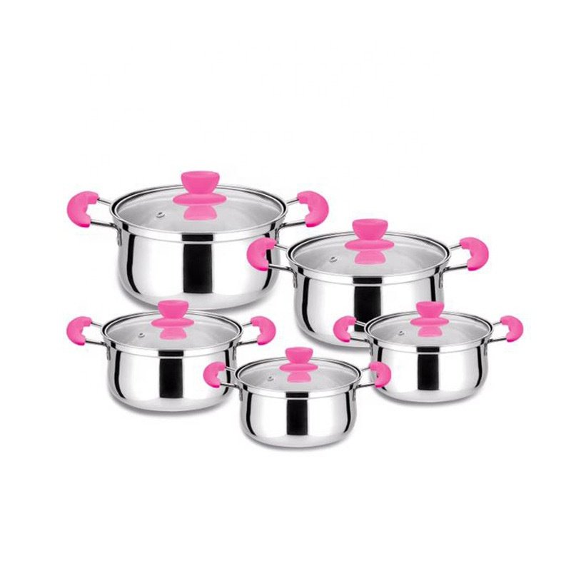 10 pieces cookware sets stainless steel soup pot set stockpot kitchen accessories new products 2024 with lid colorful handle