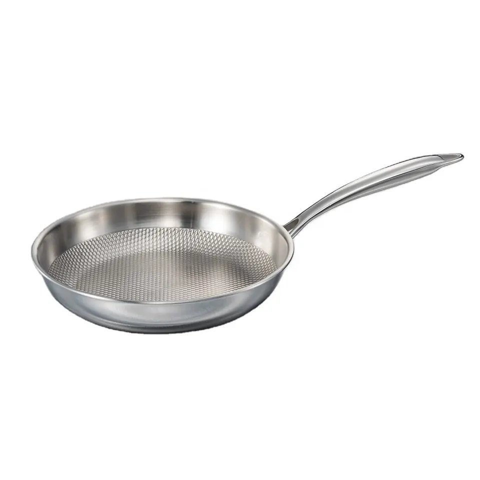 High Quality 3ply Embossed Stainless Steel Frypan Nonstick Saute Pans