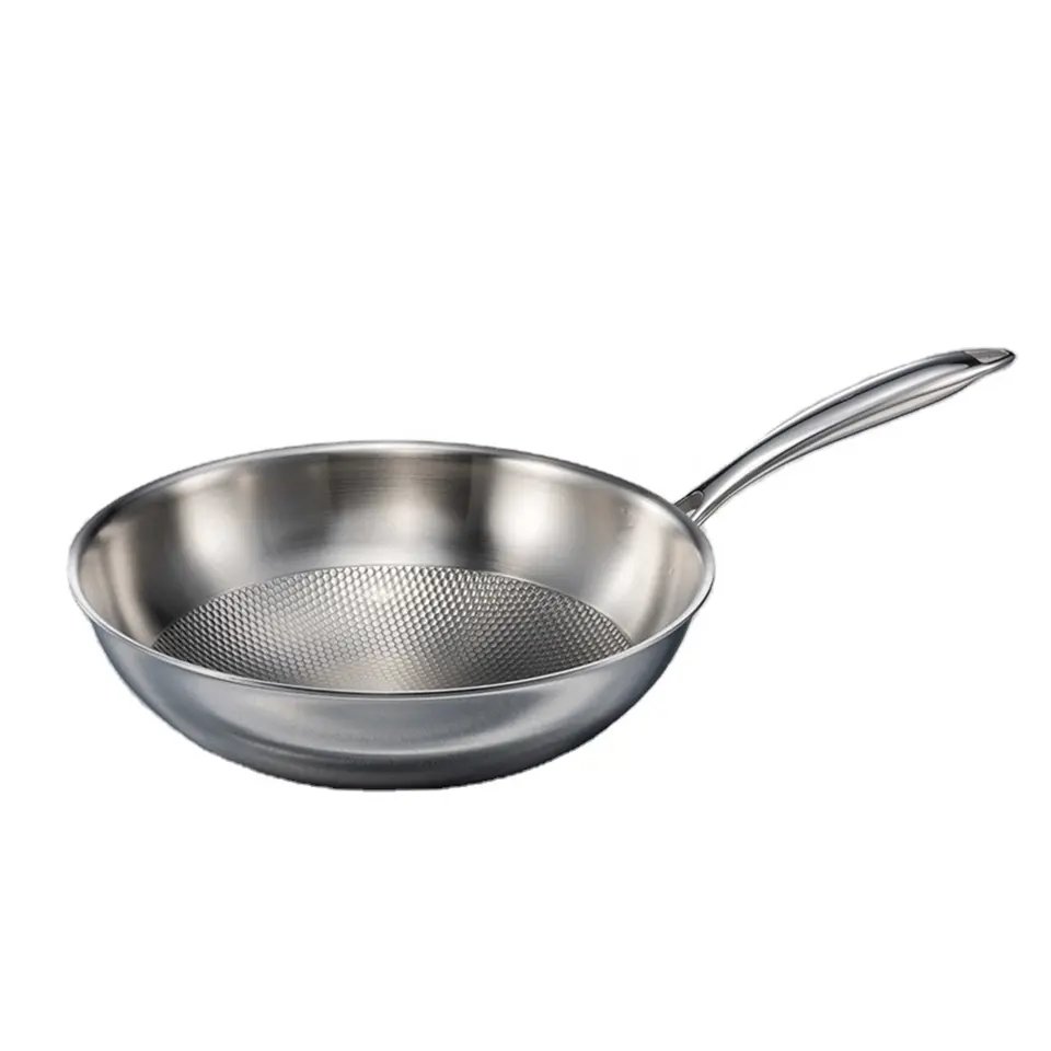 High Quality 3ply Embossed Stainless Steel Frypan Nonstick Saute Pans
