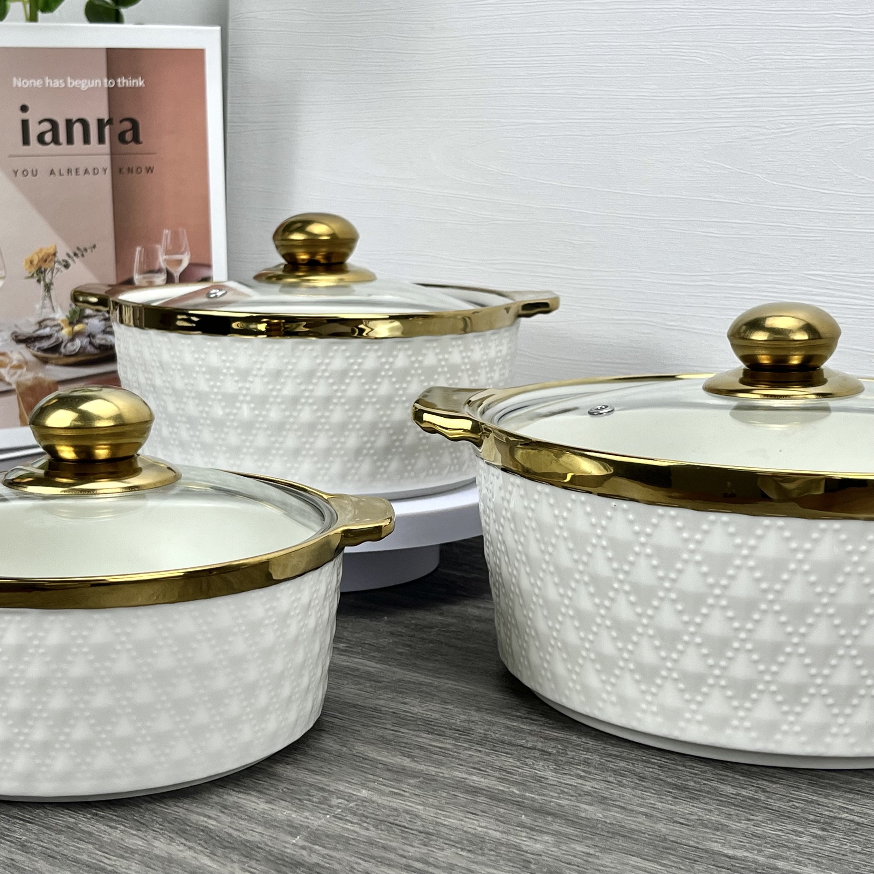 Serveware Dinnerware Plates Kitchen Products Items Bowl Non Stick Cookware Sets Casserole Ceramic Soup Cooking Pot Set With Lid