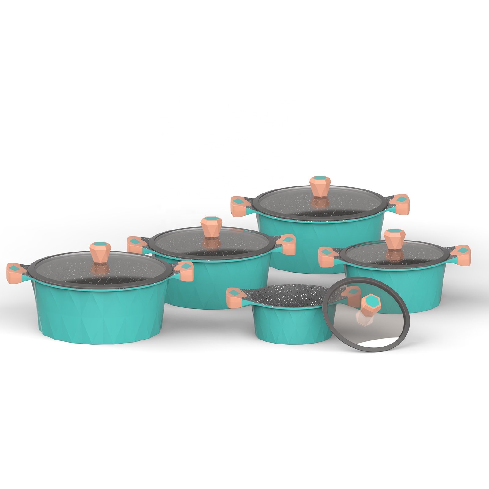 Cast Aluminum Nonstick Cookingware Pots And Pans Cookware Set With Marble Coating