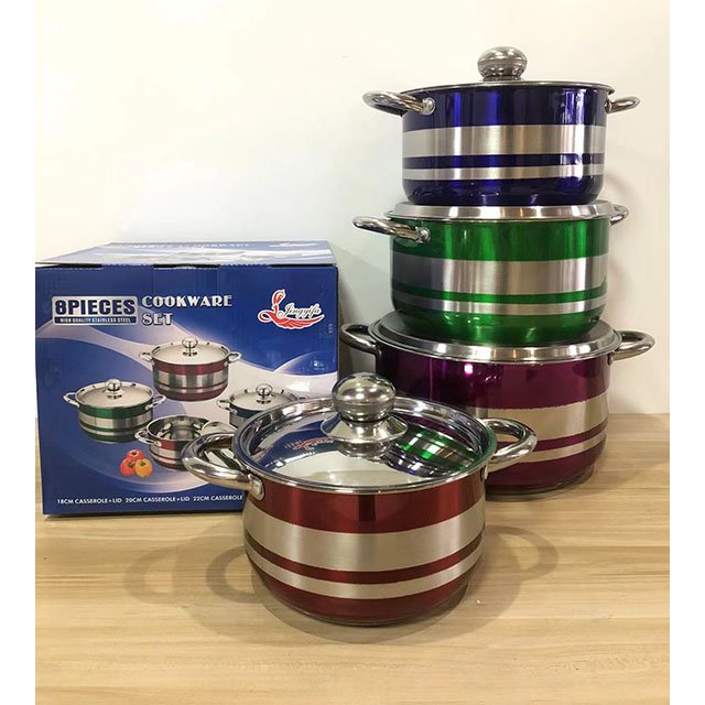 Soup Pots Set of 4 18/20/22/24cm Stainless Steel Soup Cookware Sets Stock Pots Round Cooking Pot with Lid