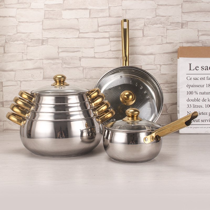 Factory Direct 12 Pcs Non Stick Stainless Steel Kitchen Cookware Set Pots And Pans With Glass Lid
