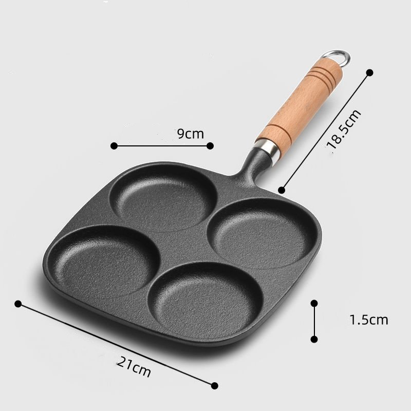 Non-stick Cast Iron Fried Egg Pan 4 Holes Omelette Burger Baking Pan for Quick Breakfast Cooker Thickened Pie and Bacon Burner