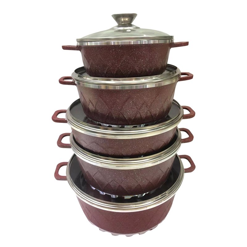 New Arrival 10PCS Kitchen Cooking Pot Granite Coating Non Stick Cookware Forged Aluminum Nonstick Cookware Set