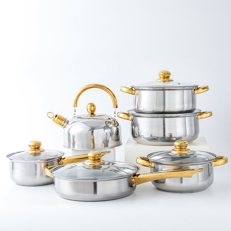 12-Piece Stainless Steel Pot Set With Kettle Non-Stick Cookware Set Kitchen Cooking Pots Pans Soup Pot Metal Kitchenware