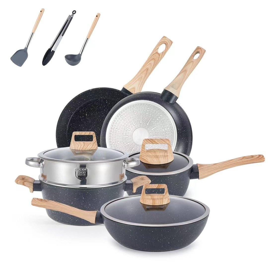 Wholesale 12pcs set Die Cast Aluminum Ceramic Coating Non stick Granite Cookware Set Kitchen Cooking Pots and Pans Pot Set