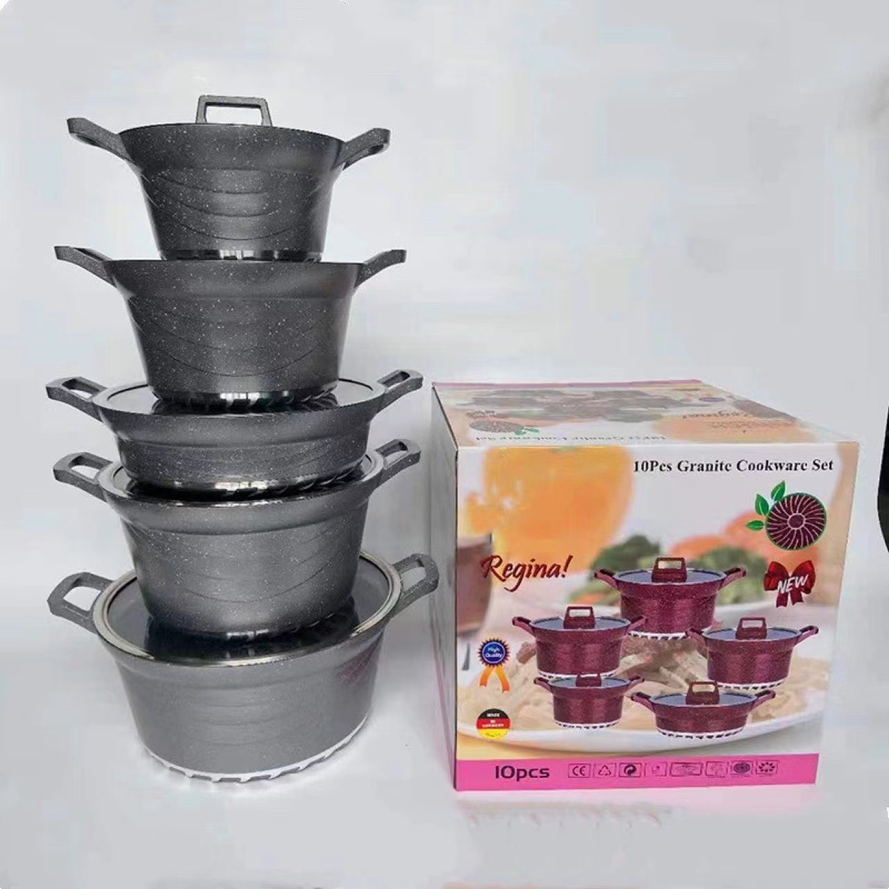 High Quality Dessini Pot Set Sauce Pan No-Stick Pot Vintage 10pcs Cookware-Set Casserole