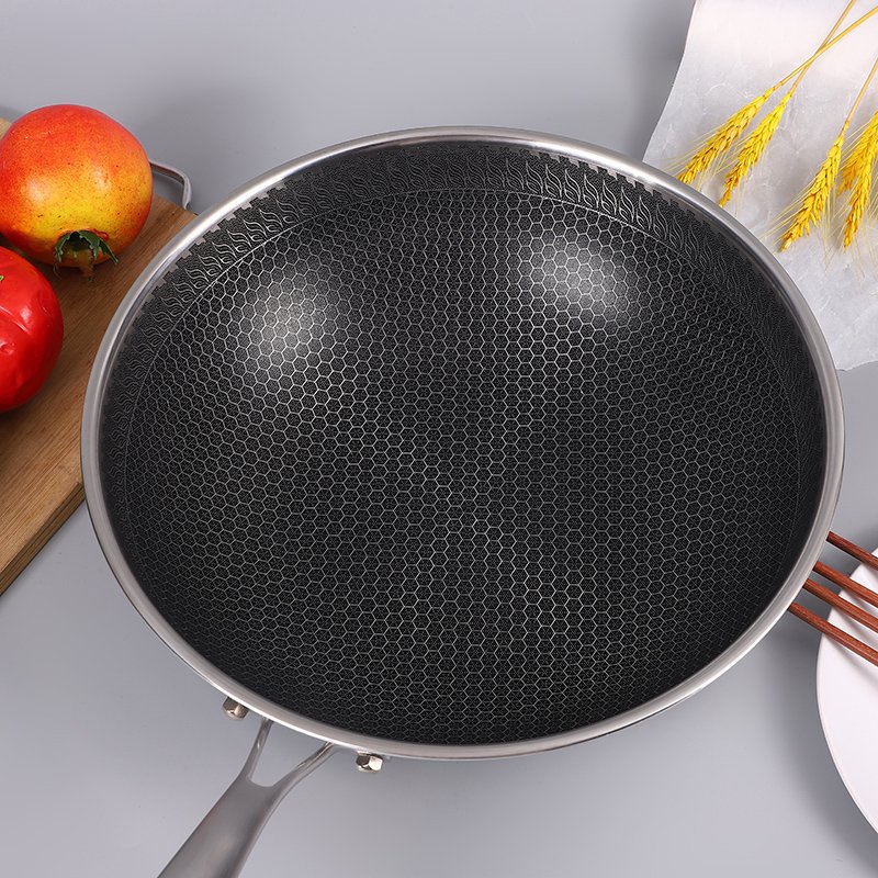 Drop Shipping Pot Stainless Steel 316 Non-Stick Wok Frying Pan Honeycomb Wok Set Cookware Wok Pan
