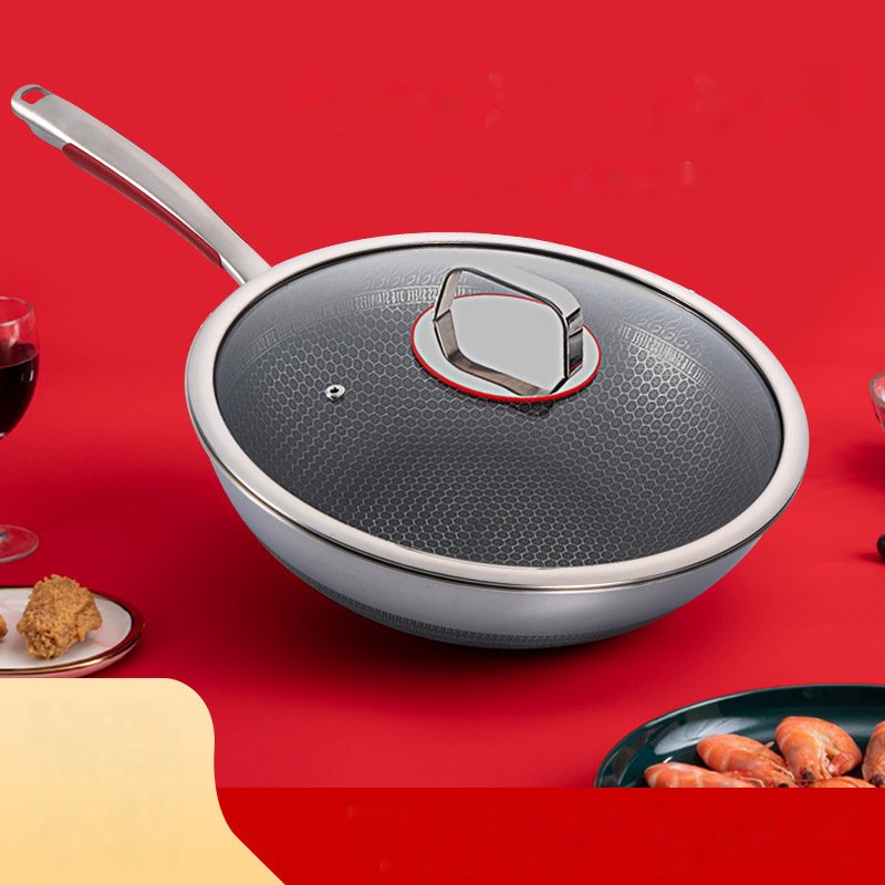 Drop Shipping Pot Stainless Steel 316 Non-Stick Wok Frying Pan Honeycomb Wok Set Cookware Wok Pan