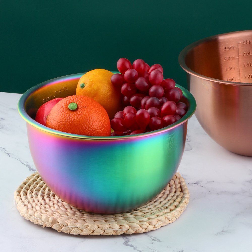 Custom Logo Metal 22cm Food Mixing Fruit Bowl Tableware Stainless Steel Salad Mixing Bowl