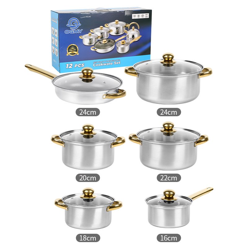 German High quality stainless steel Nonstick cookware set 12 pieces a set of Stock Pot Stew Pan cooking frying pots