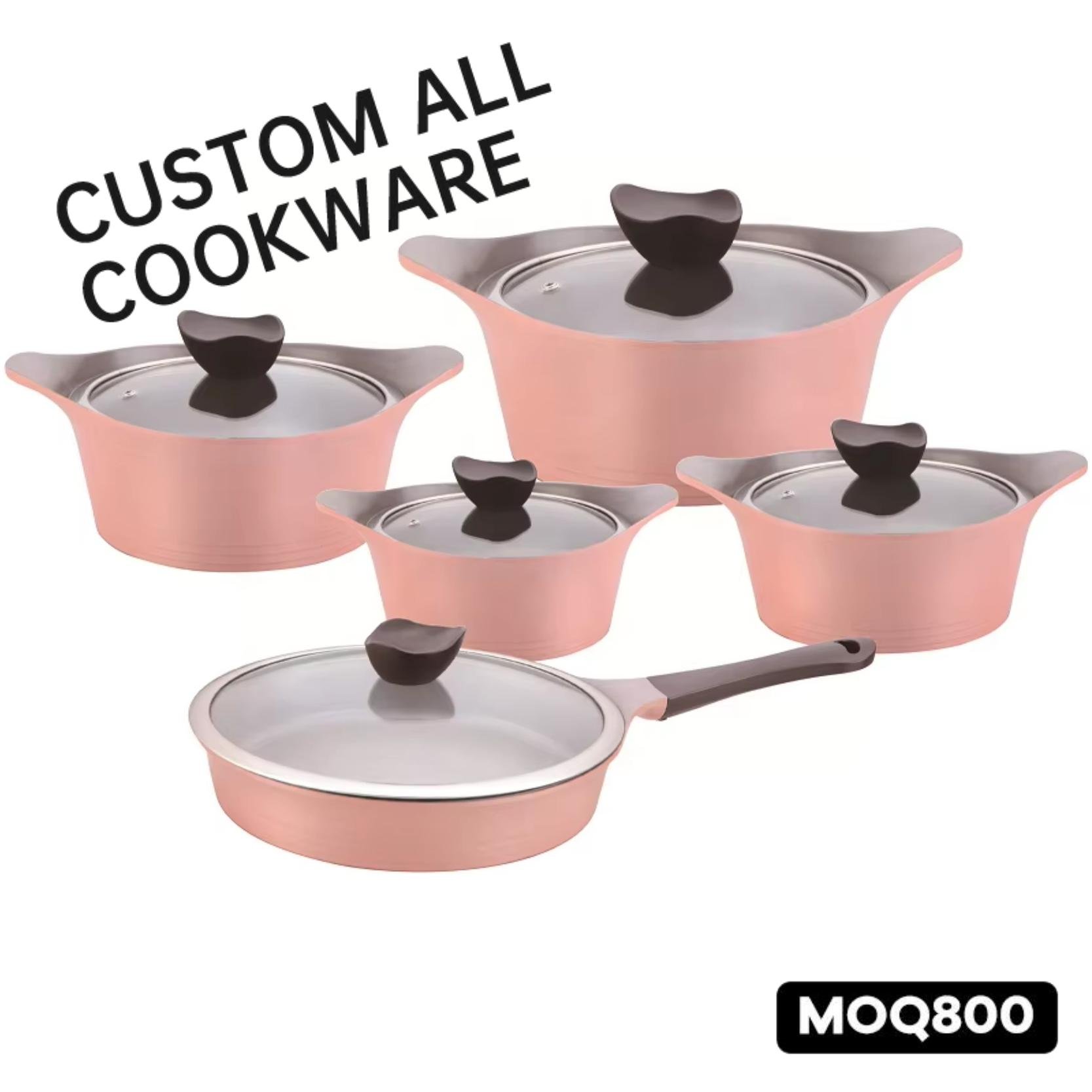 10pcs korean fashion model aluminum cookware pots and pans sets with high quality ceramic marble coating