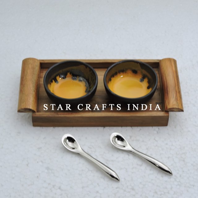 Enamel Printed Bowl Dinnerware Wooden Serving Tray with 2 Bowl set & 2 Spoons set lunch box cookware sets