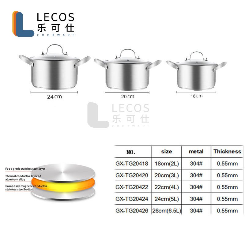 Stainless Steel 304 Material Cookware Soup Pot 6pcs Set With Tempered Glass Lid