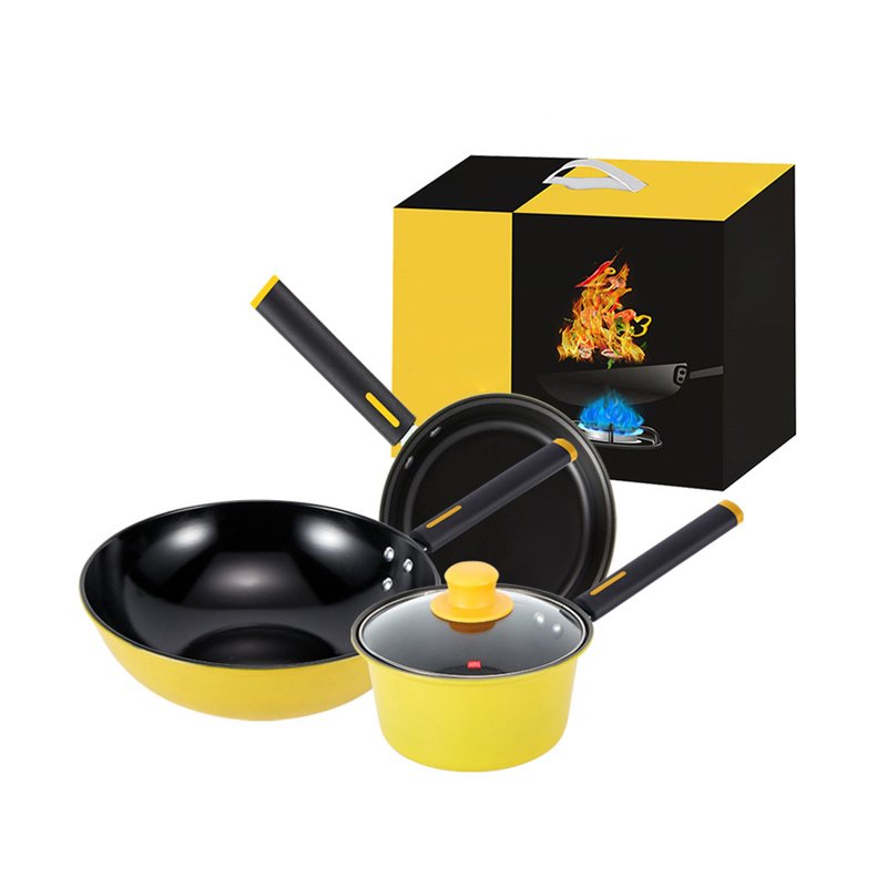 Modern Non-Stick Cookware Set Iron Granite Pot Fry Pan for Home or Travel Stylish Kitchen Accessories for Food Business Gift