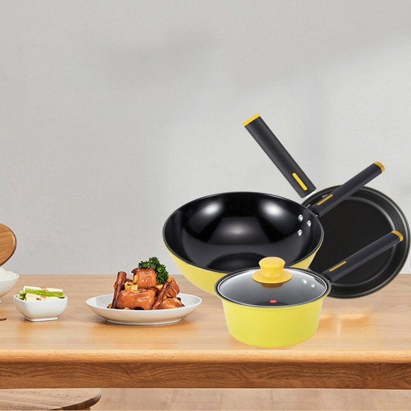 Modern Non-Stick Cookware Set Iron Granite Pot Fry Pan for Home or Travel Stylish Kitchen Accessories for Food Business Gift