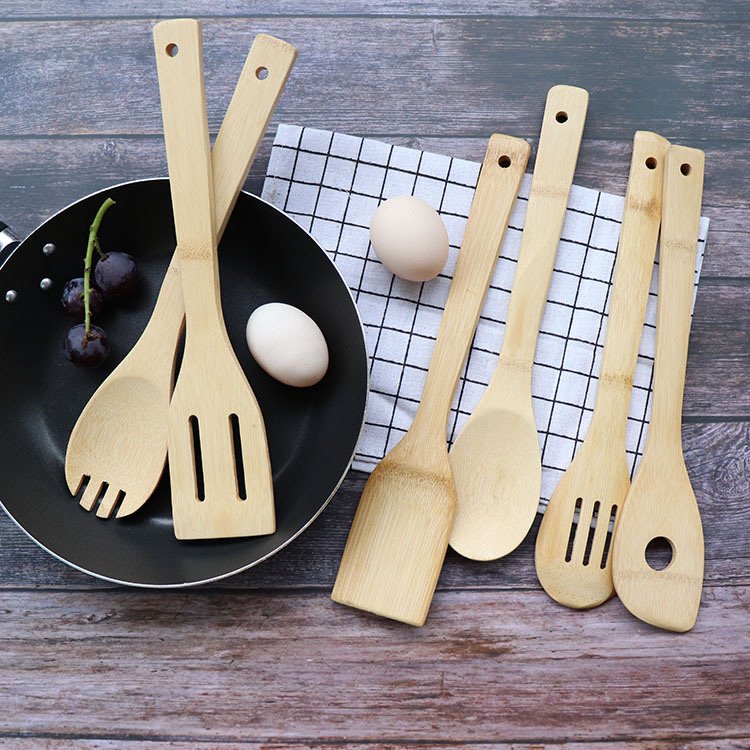 custom logo natural 6 piece bamboo kitchen accessories cooking tools accessories gadgets utensils wooden cookware set
