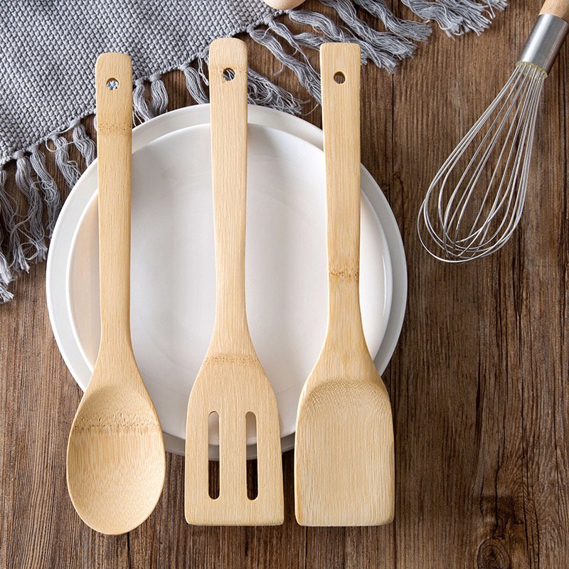 custom logo natural 6 piece bamboo kitchen accessories cooking tools accessories gadgets utensils wooden cookware set