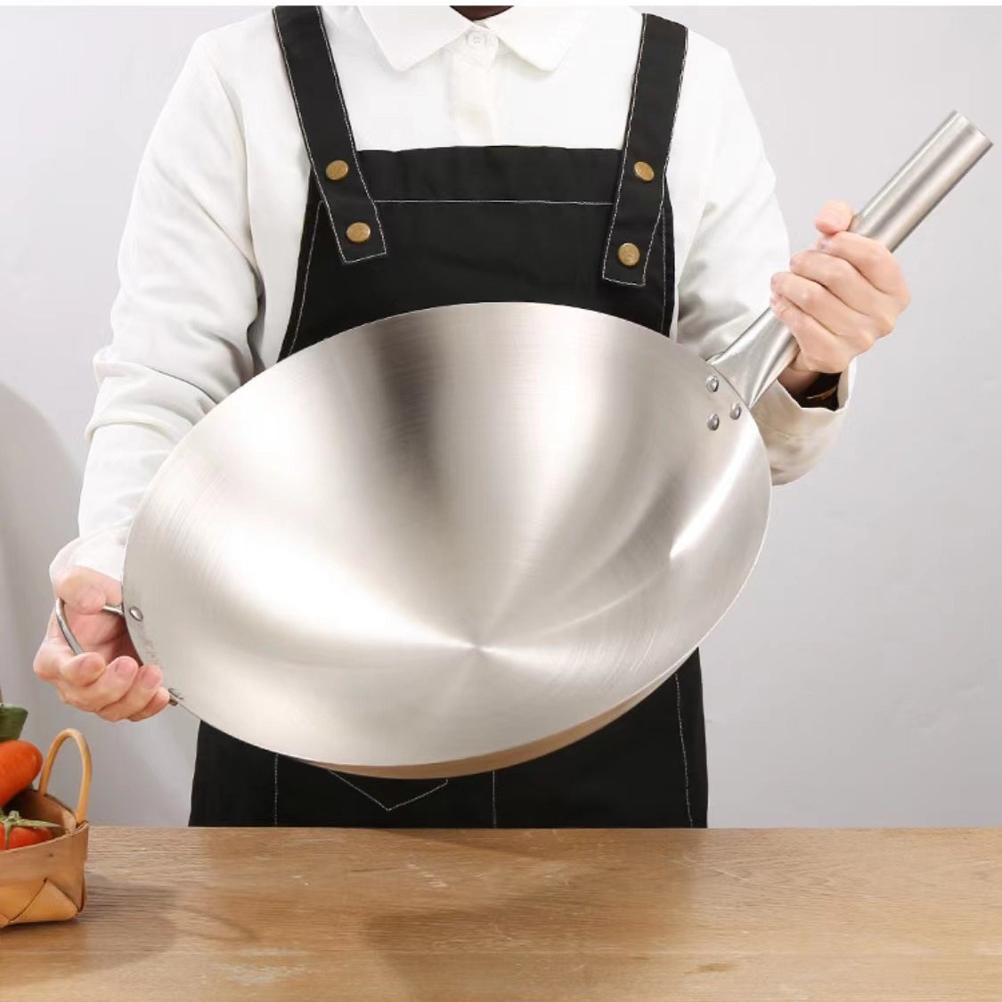 Cookware set Restaurant Hotel Equipment Wok Gas Cooker Stainless Steel Wok Burner With Wooden Handle Non Stick Pan