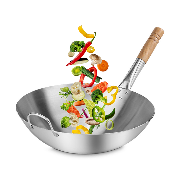 Cookware set Restaurant Hotel Equipment Wok Gas Cooker Stainless Steel Wok Burner With Wooden Handle Non Stick Pan