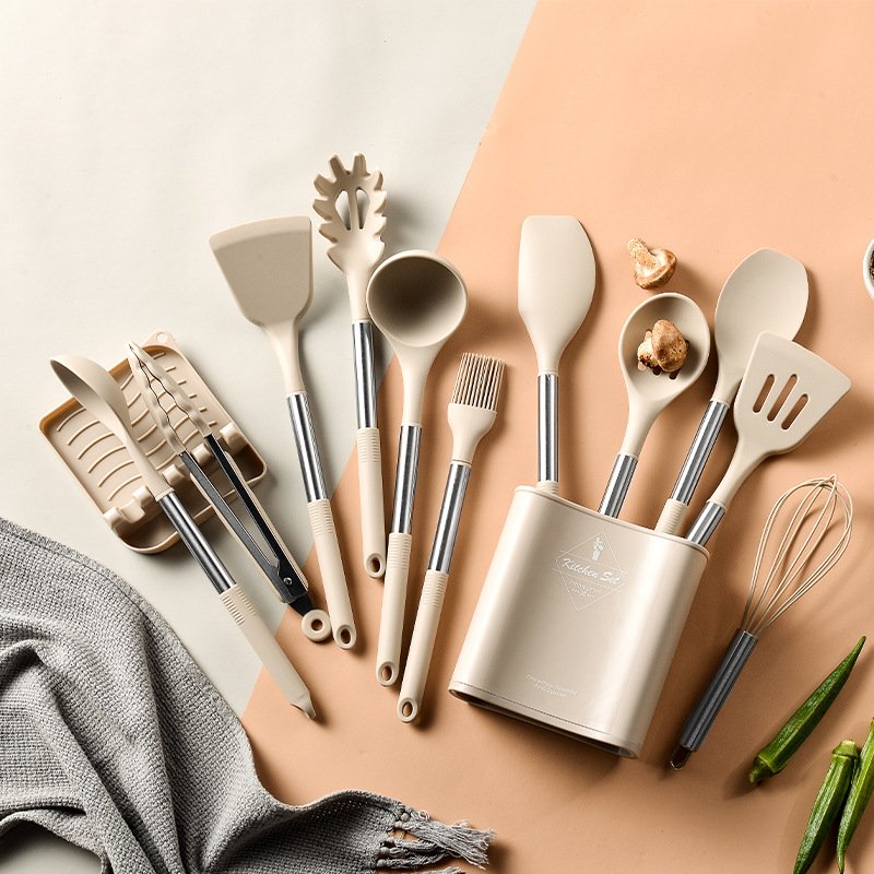 13 Pieces Silicone Utensil Set Cooking Tools Kitchenware Cookware Sets With Stainless Steel Handle Head