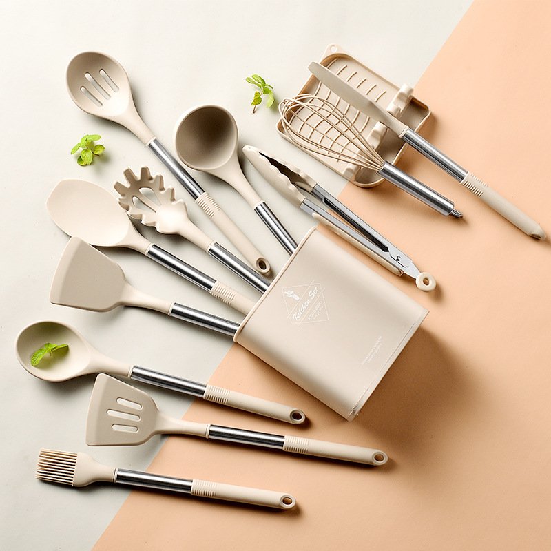 13 Pieces Silicone Utensil Set Cooking Tools Kitchenware Cookware Sets With Stainless Steel Handle Head