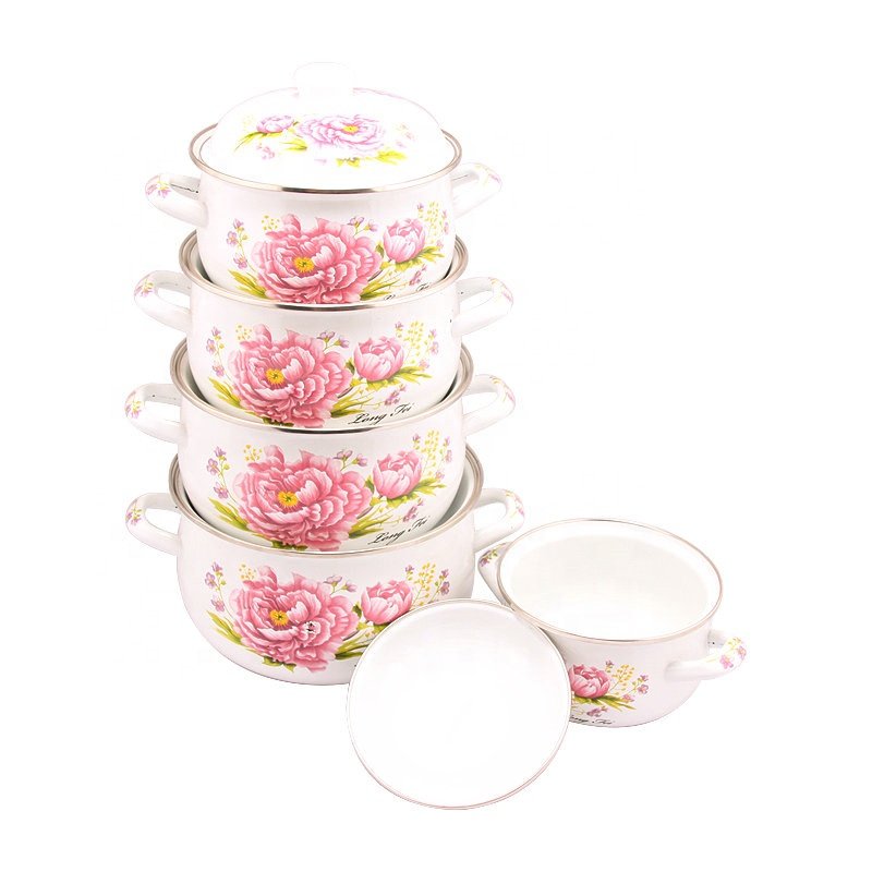 5 PCS Carbon Steel Enamel Kitchenware Casserole Sets Cookware Set Stock With Custom Decal