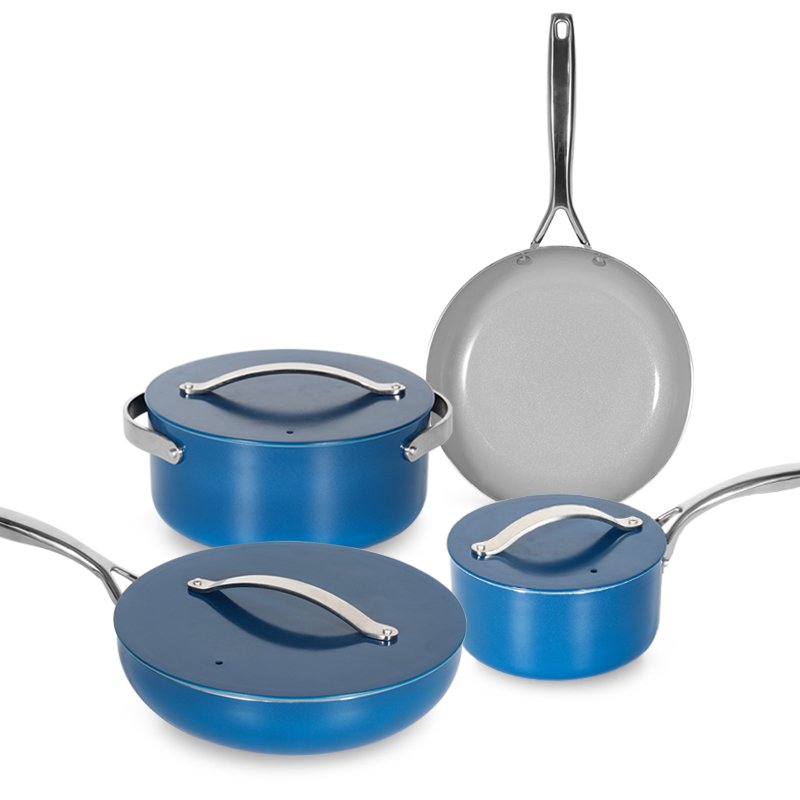 Non stick cookware high quality 7pcs oil free nonstick ceramic coating cookware set with aluminum lid