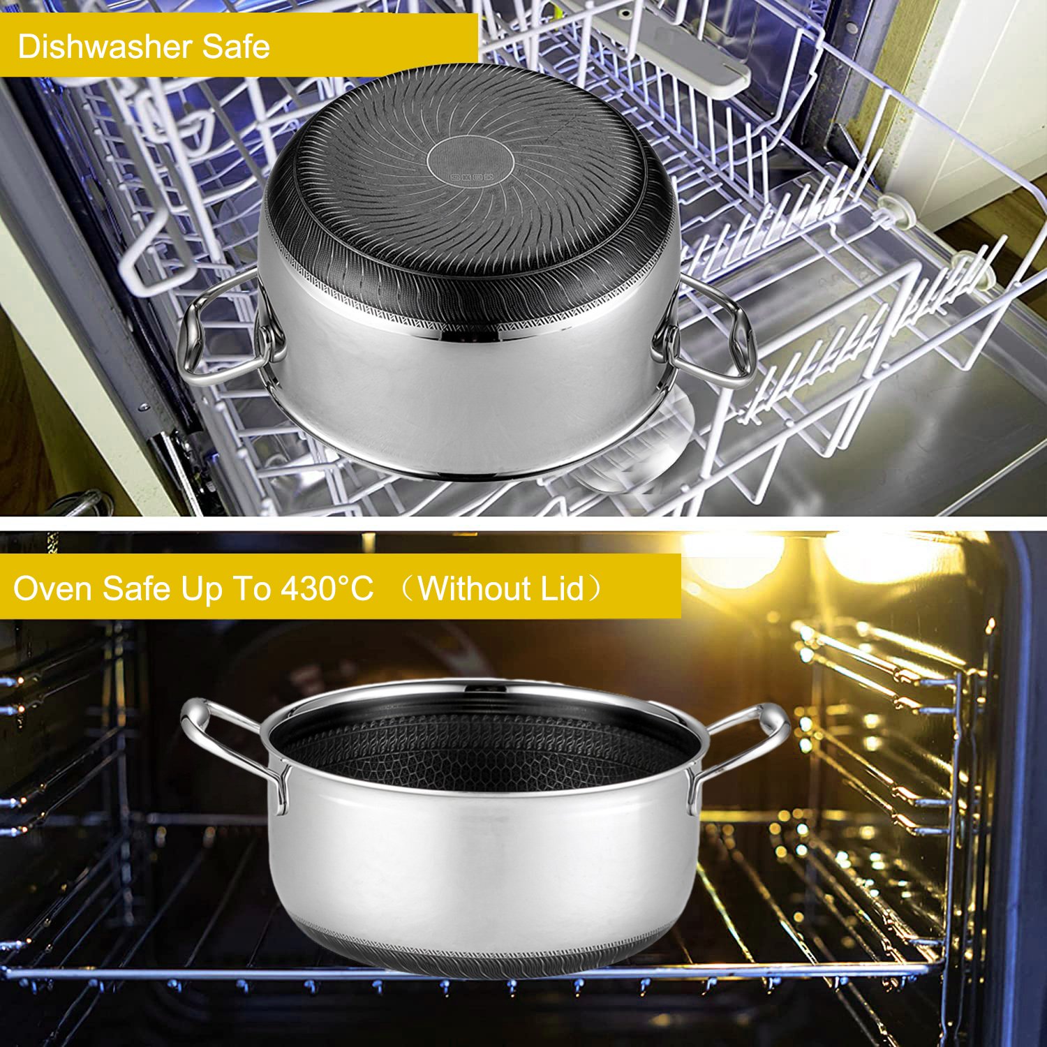 5 Layer Bottom 304 Stainless Steel Honeycomb Non-stick Soup Pot Set For Induction Cooker Gas Stove