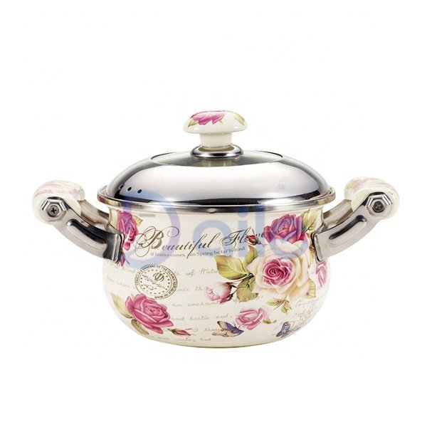 Custom Decal Cooking Pot Stainless Steel Handle Cookware Enamel Cookware Sets