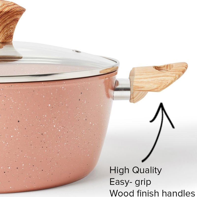 Premium 6 PCS Pink Snowflake Non-Stick Cookware Set Home Kitchen Aluminium Glass Casseroles Pans Home Kitchen Non-Stick Cookware