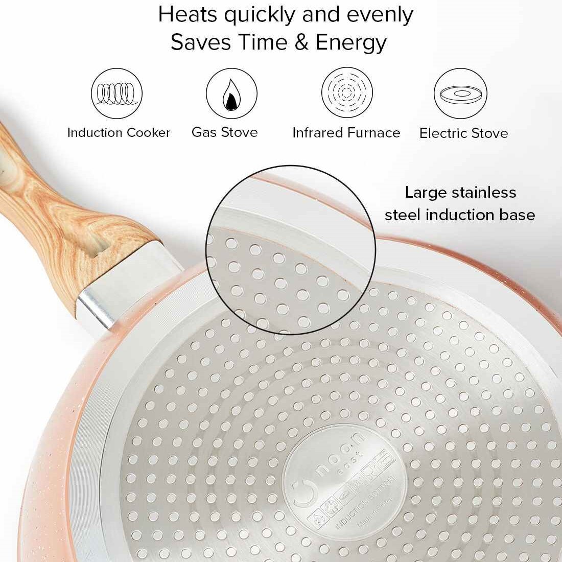 Premium 6 PCS Pink Snowflake Non-Stick Cookware Set Home Kitchen Aluminium Glass Casseroles Pans Home Kitchen Non-Stick Cookware
