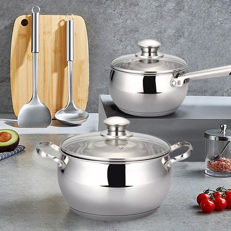 Wholesale Home Kitchen Nonstick Cookware Sets Induction Cooker 12 Pcs Stainless Steel Cookware Set With Glass Lid