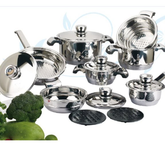 Wide edge stainless steel cookware sets kitchenware thermometer knob induction bottom pots and pans