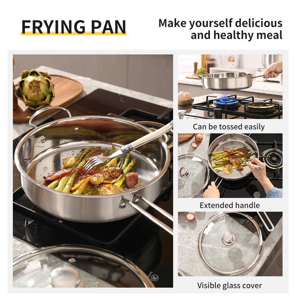 11 Piece Cookware Set stainless steel cooking pots kitchenware Includes Saucepans stock pots and pans