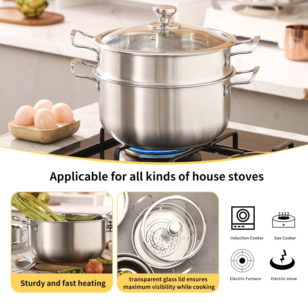 11 Piece Cookware Set stainless steel cooking pots kitchenware Includes Saucepans stock pots and pans