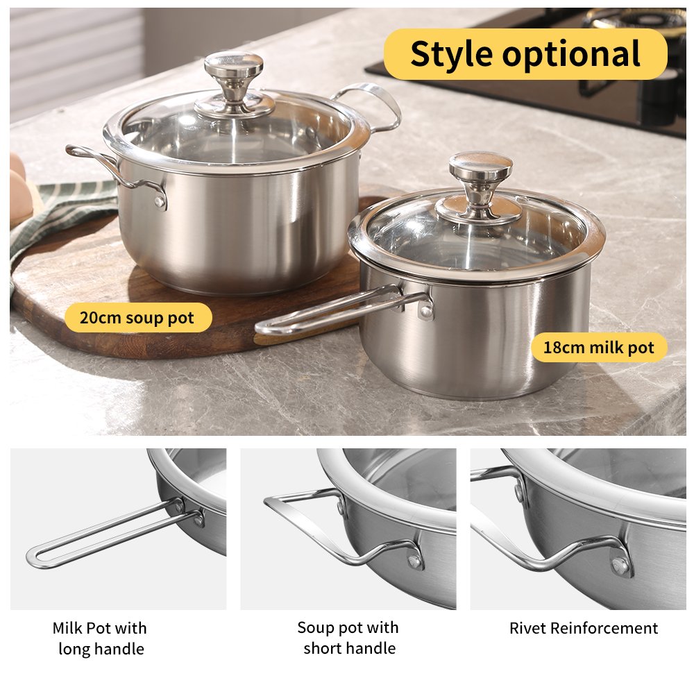 11 Piece Cookware Set stainless steel cooking pots kitchenware Includes Saucepans stock pots and pans
