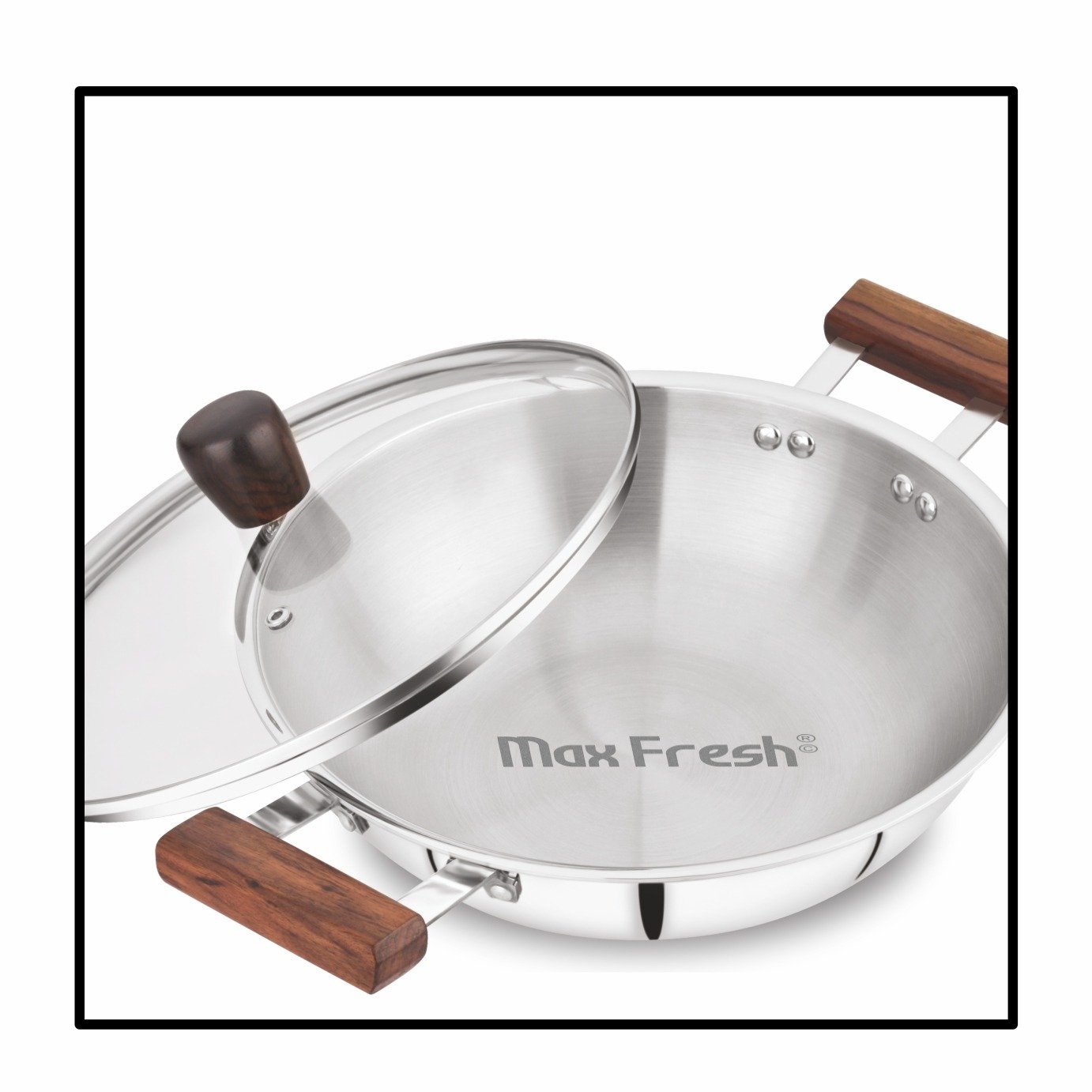 Maxfresh Cookware Set Triply Kadai with Durable Glass Lid Premium Cookware for Home Kitchen Wooden Handle Premium Triply Product