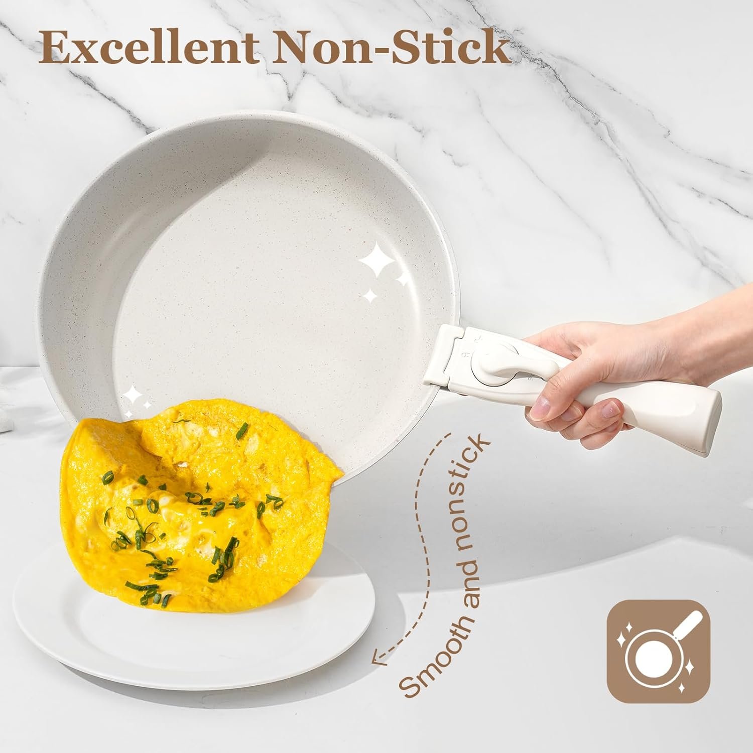 15pcs pots and pan sets detachable handle non-stick frying pan medical stone cookware set