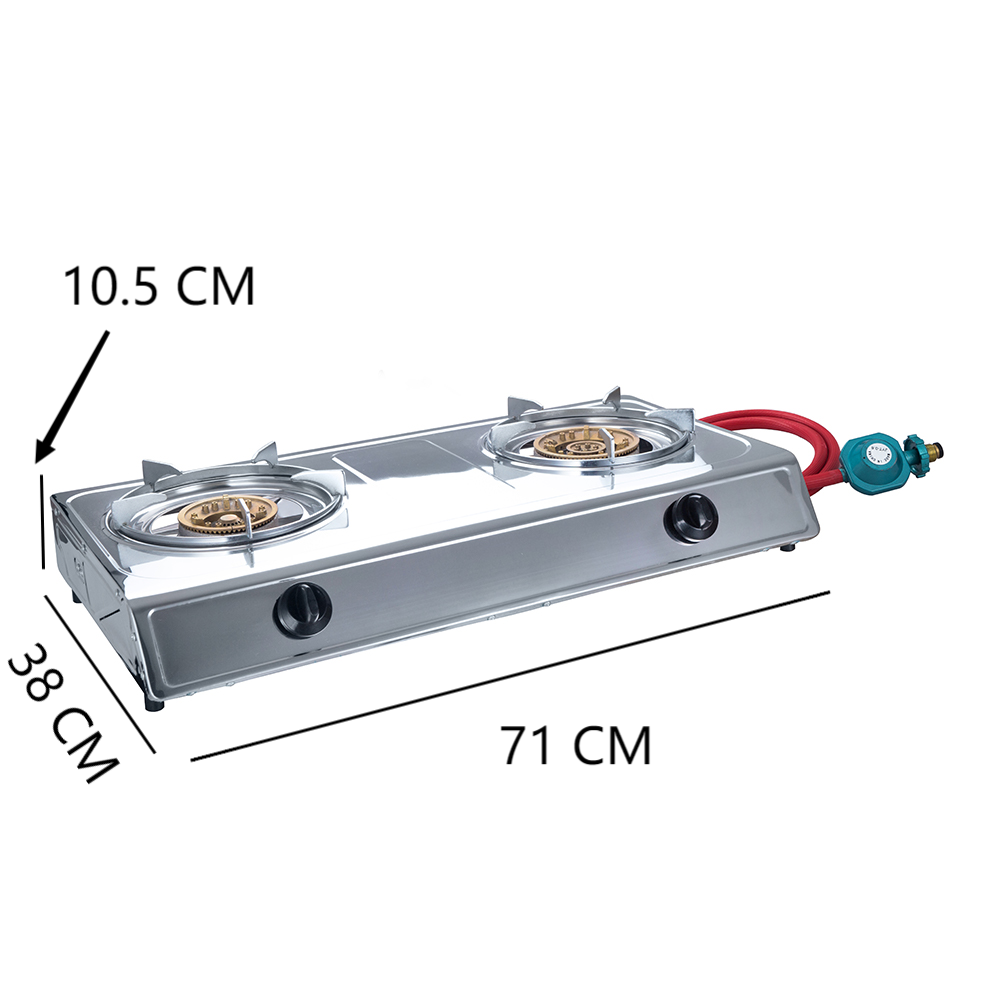 Fine Quality Stainless Steel Gas Stove 2 Burners With Hose For Kitchen Utensils Cookware Sets