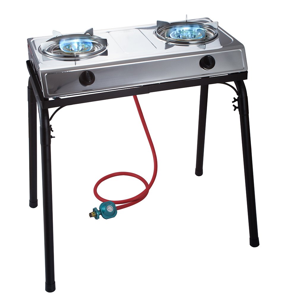 Fine Quality Stainless Steel Gas Stove 2 Burners With Hose For Kitchen Utensils Cookware Sets