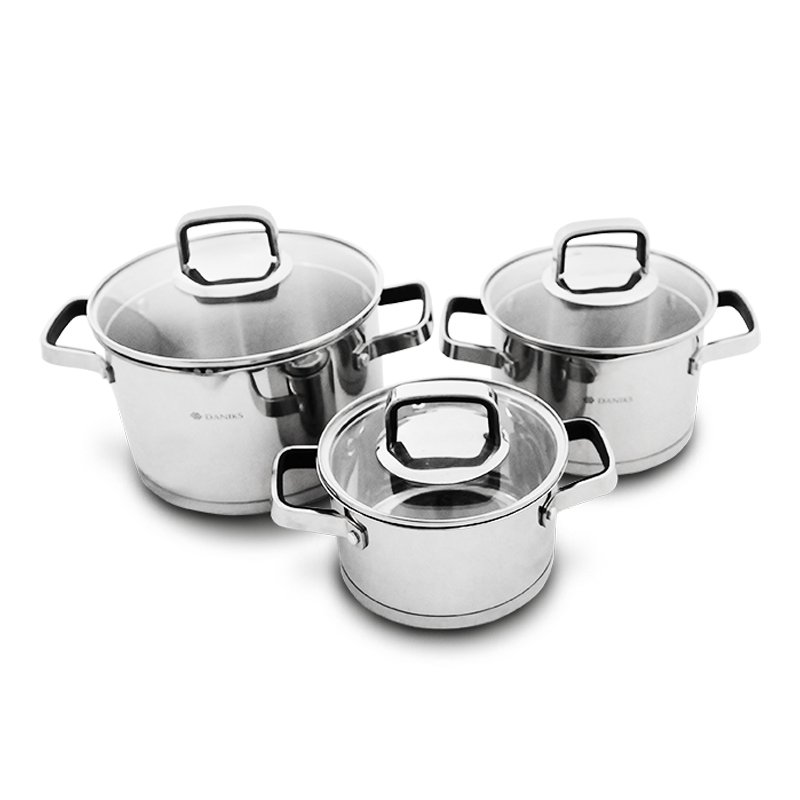 6 piece Set of Stainless Steel Pot Casserole Set With Tempered Glass Lid