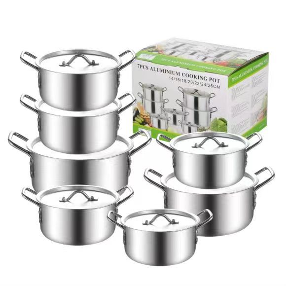 Hot selling 7 pieces aluminium pots sets cooking cookware Glam aluminium home cooking pan and pot cookware set
