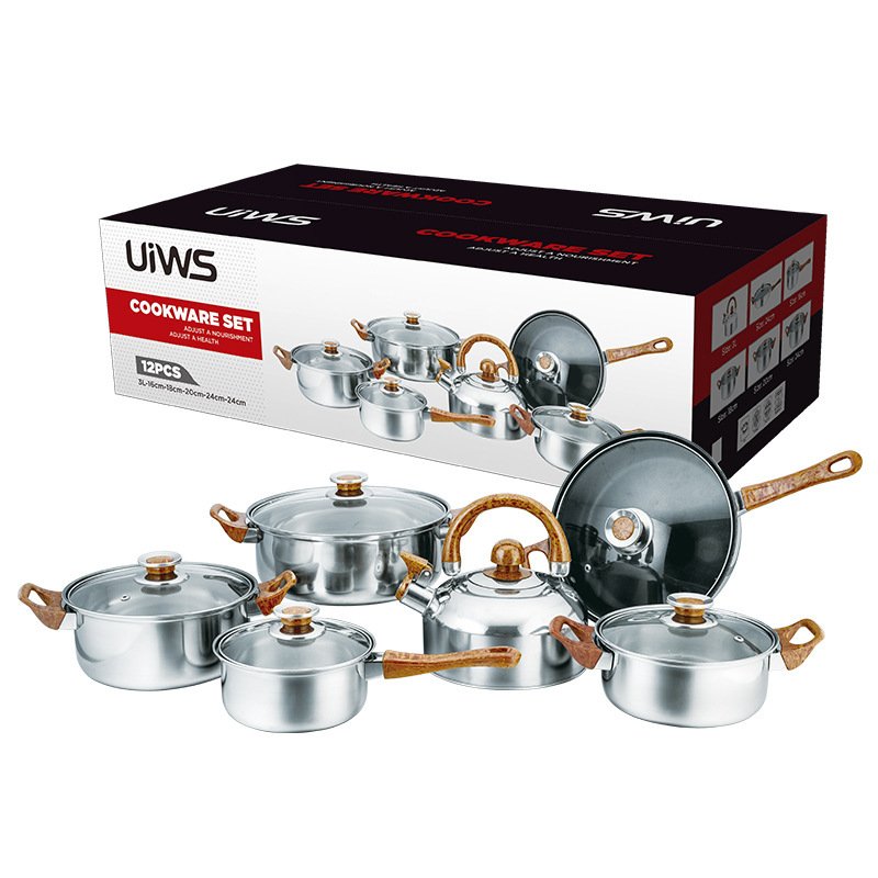 12 Pcs Stainless Steel Cooker Set Kettle Milk Soup Pot Pan Set Non Stick Home Kitchen Cooking Pot